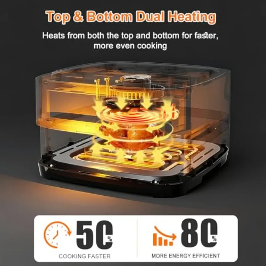 Фото Аэрофритюрница-печь для пиццы FirmHome Store 4.5QT с 11 предустановленными программами, двойным нагревом, 360-градусным воздушным потоком, антипригарным покрытием, смотровым окном и сенсорным дисплеем №5