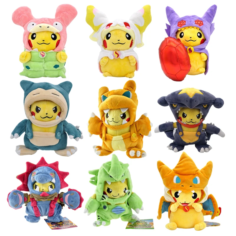 

Pokemon Pikachued Plush Stuffed Doll Kawaii Cosplay Eevee Ampharos Tyranitar Charizard Snorlax Garchomp Hydreigon Toy for Kids