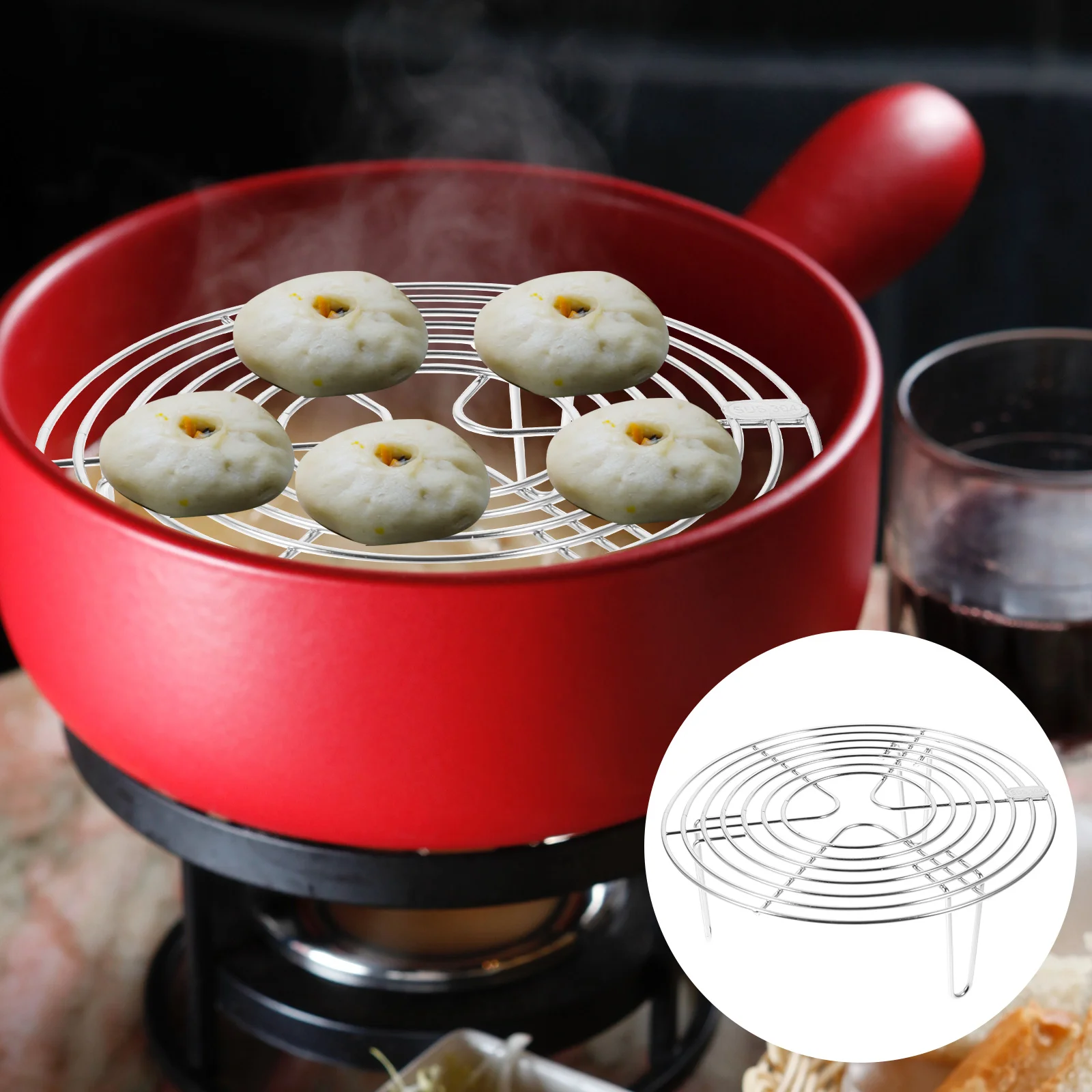 

Rack Steamer Steam Trivet Stand Cooking Steaming Pot Round Cooling Baking Cooker Steel Pressure Stainless Egg Basket Tray Wire