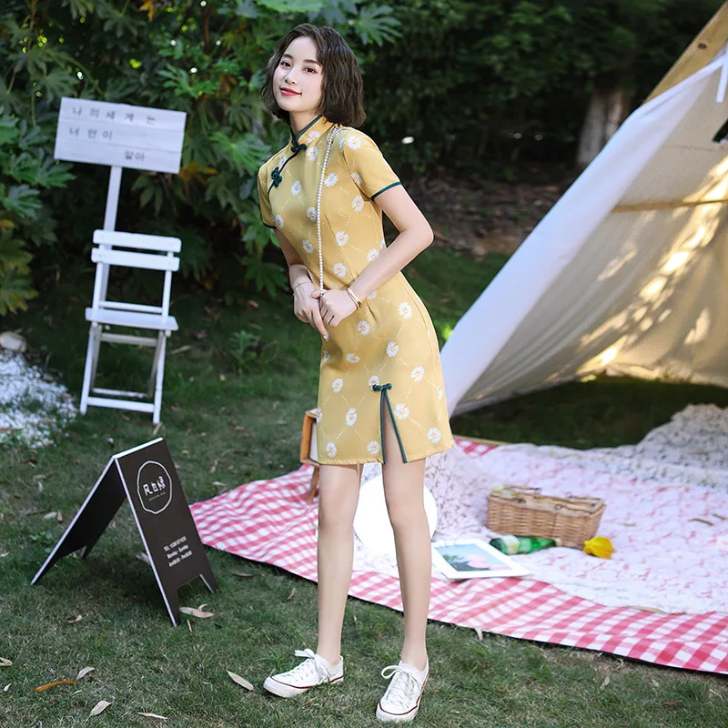 Женское праздничное платье с принтом маргариток элегантное китайское