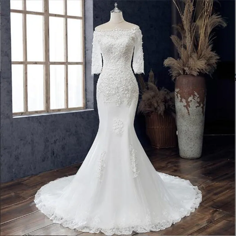 

Half Sleeve Off The Shoulder Wedding Dresses Backless Women's Lace Appliques Vestidos De Novia Robe De Mariée Wedding Bride Gown