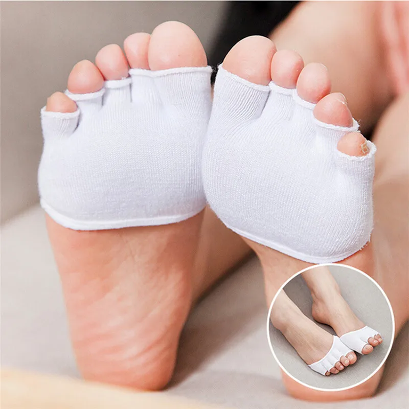 

1 Pair 5 Toes Cushion Massage Toe Socks Breathable Cotton Sponge Half Insoles Pads Metatarsal Sore Forefoot Support 4 Colors