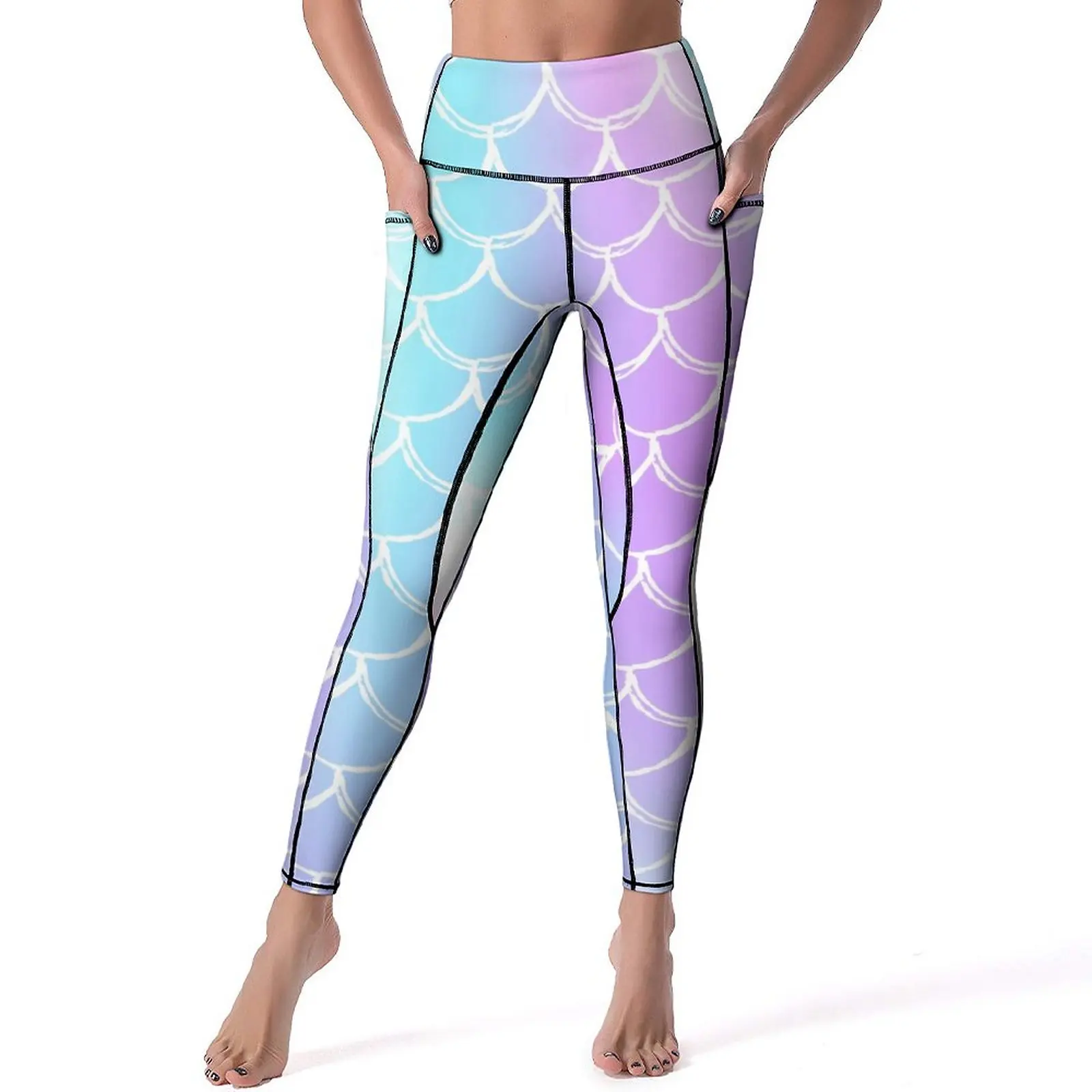 

Ombre Print Yoga Pants Sexy Mermaid Scales Graphic Leggings Push Up Fitness Gym Leggins Women Breathable Stretch Sport Legging