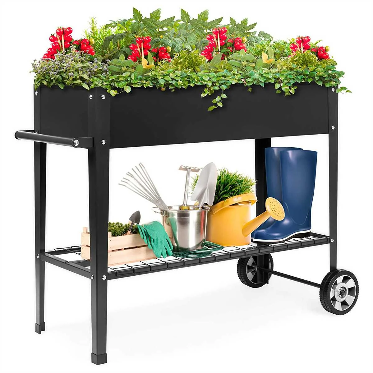 Raised Garden Bed Plant Planter Portable Multifunctional Planter Box Movable Planting Bed with Wheels for Vegetables Flowers