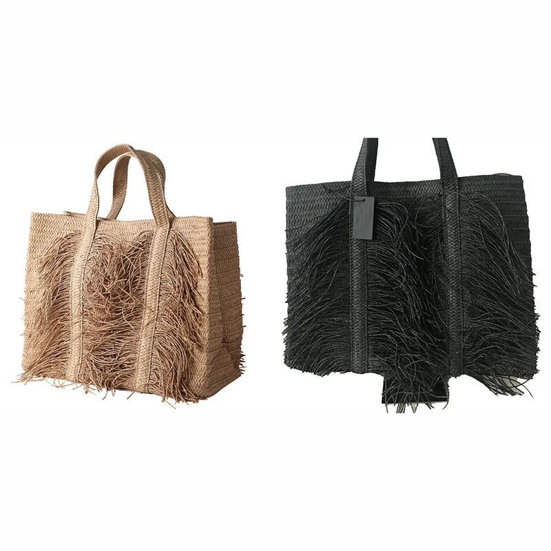 

Large Capacity Tassel Straw Bag Women Shoulder Bag Handmade Woven Handbag Bohemia Beach Straw Women's Bag Shopper