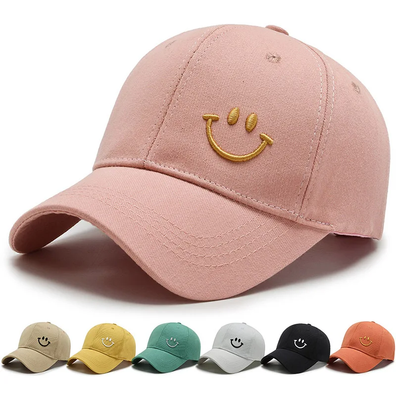 

Solid Baseball Cap for Women Summer Sunscreen Cap Smile Embroidered Hat Men Snapback Hat Adjustable Golf Baseball Hat бейсболка