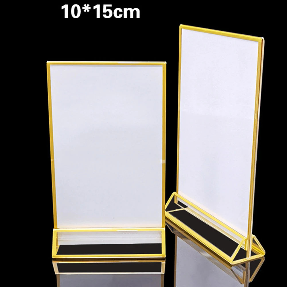 

Brand New Display Stand T-shaped 10*15cm/13*18cm/15*21cm Acrylic Double-sided Sign Transparent Vertical/horizontal