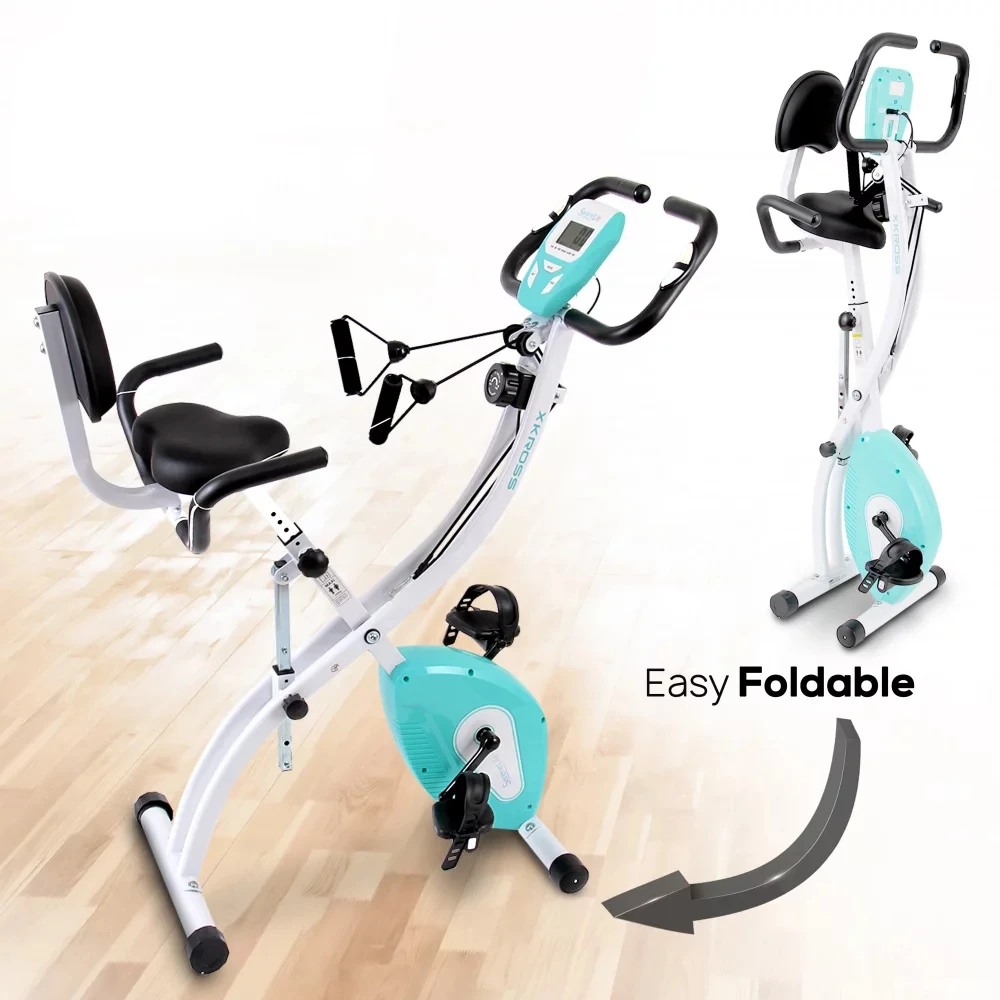 

Stationary Exercise Bike - Digital Fitness Bicycle Pedal Trainer with Pulse Monitor, Fold-Away Style Weight lifting Inversion ta