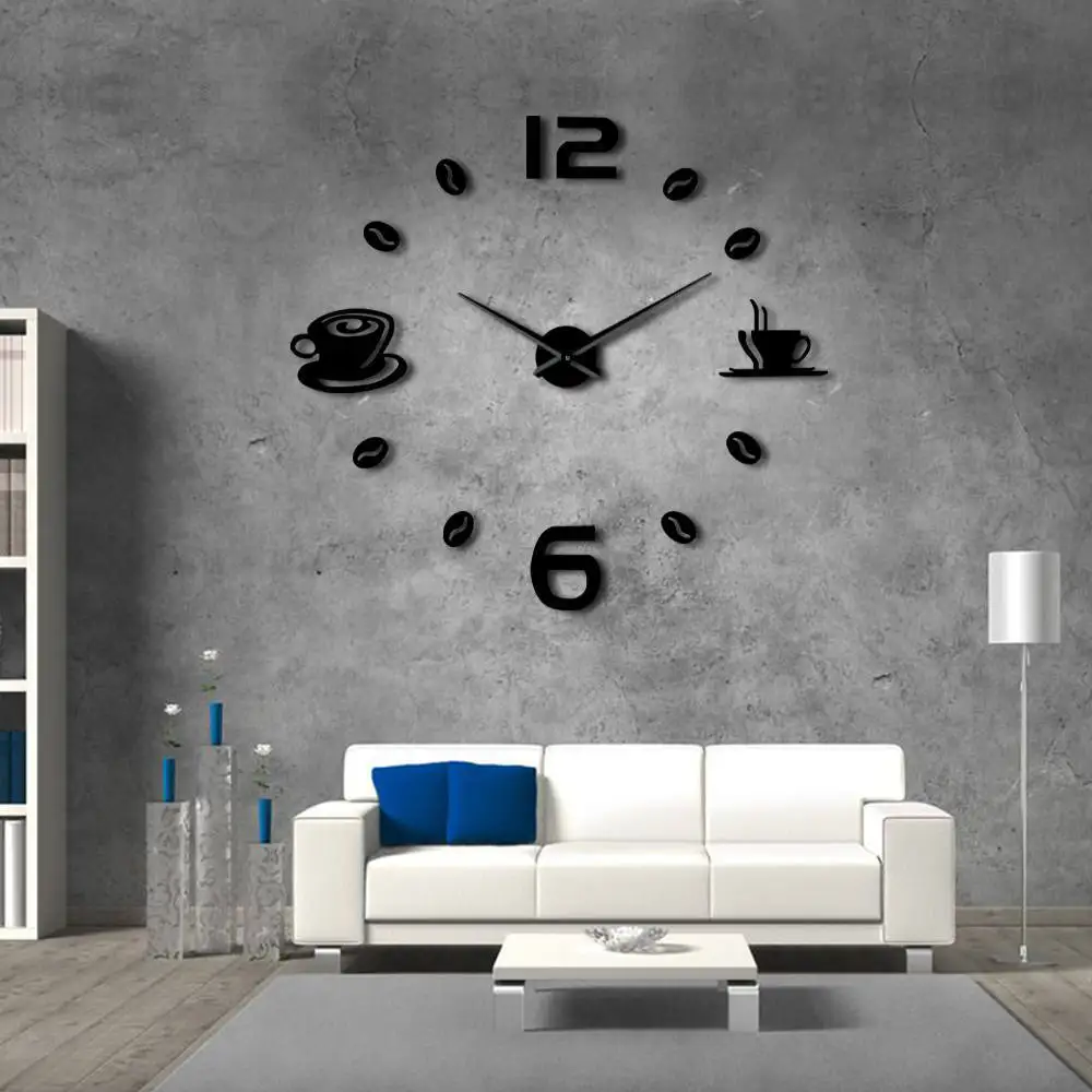 

Fashion 3D Big Acrylic Mirror Wall Clock Sticker with Mute Clock Movement DIY Living Room Indoor Decoration Cafe Decoration