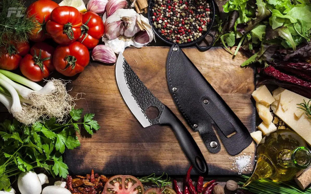 

5.5"Hunting Knife With Finger Hole Handmade Forged Stainless Steel Kitchen Chef Knives Meat Cleaver Boning Fishing Butcher Knife