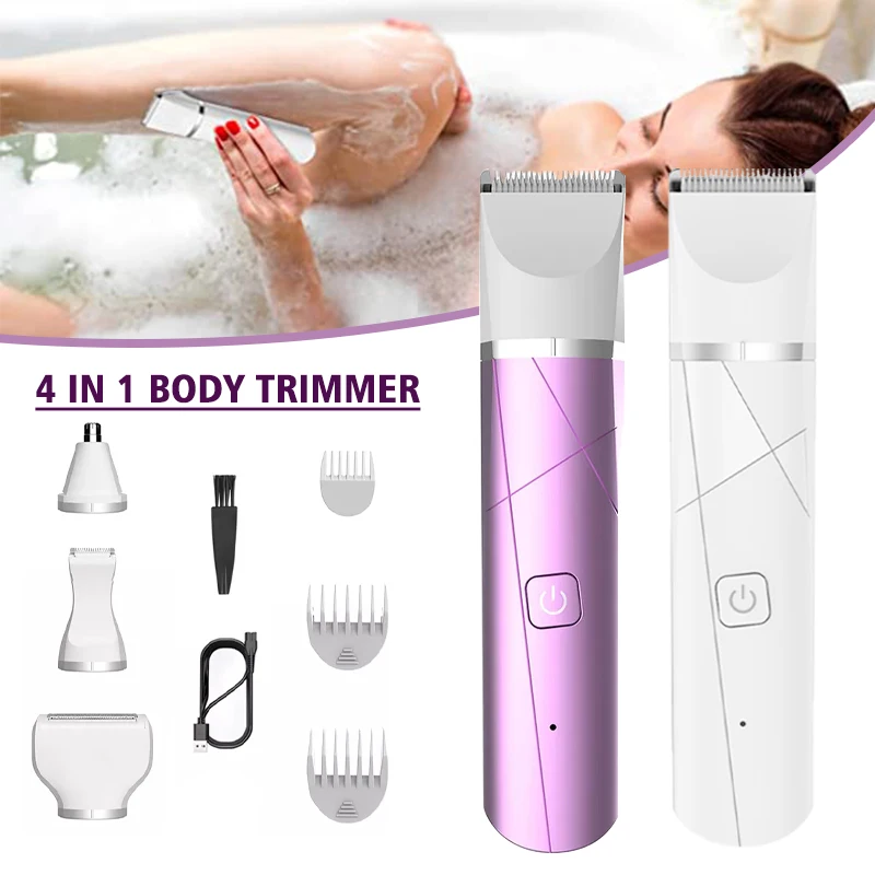 

Профессиональный женский эпилятор 4 в 1, электрическая бритва, безболезненное удаление волос для лица, бритва, бикини, лобковый триммер для в...