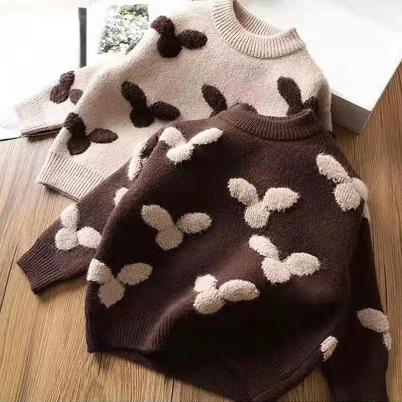 

Girls Sweater Wool Coat Kids Tops Knitting 2022 Retro Thicken Warm Winter Spring Toddler Cottons Children's Clothing