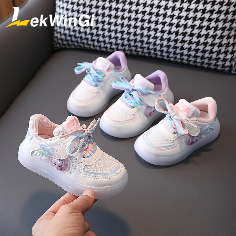 

Кроссовки Детские светящиеся сетчатые, дышащие, для принцесс, светодиодная обувь, для начинающих ходить детей, размеры 21-30