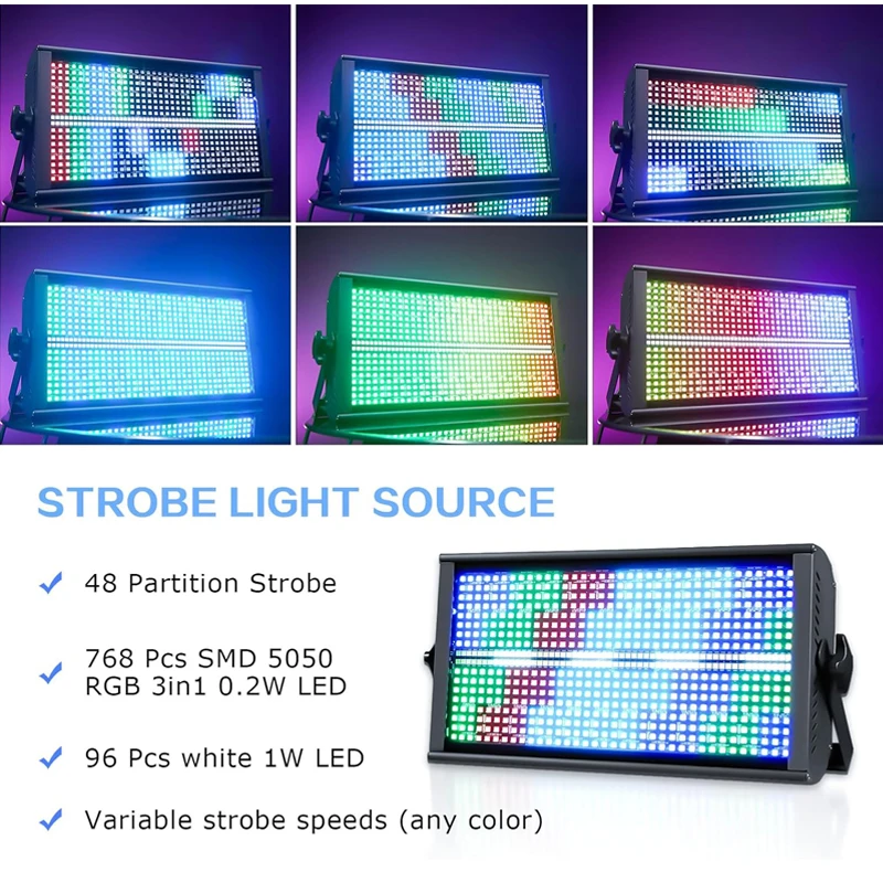 Фото Светодиодный стробоскоп 200 Вт, 48+8 сегментов, RGB+W, DMX512, с функцией звуковой активации, пиксельный эффект для дискотек, баров, караоке, вечеринок №4