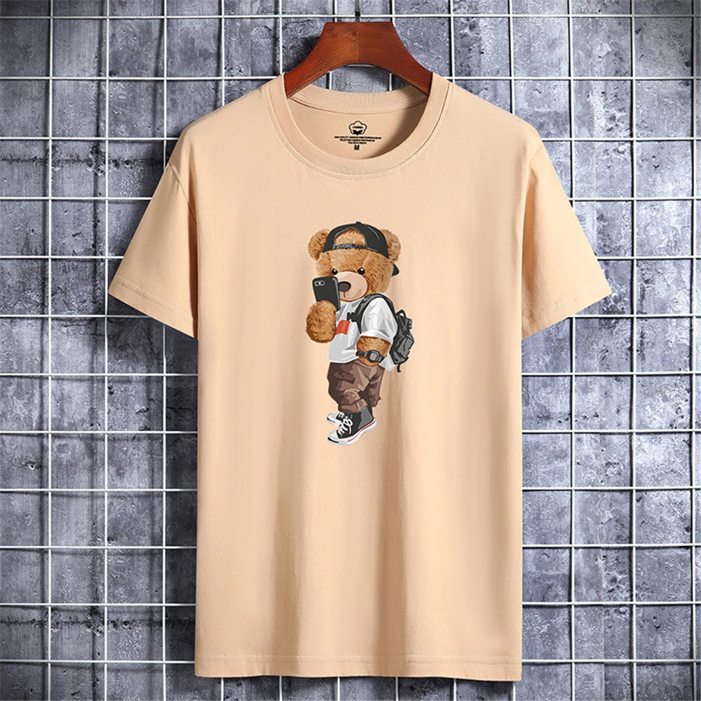 

Футболка мужская с забавным медведем в стиле Харадзюку, рубашка с коротким рукавом, удобная повседневная одежда, qzl010, лето 2022