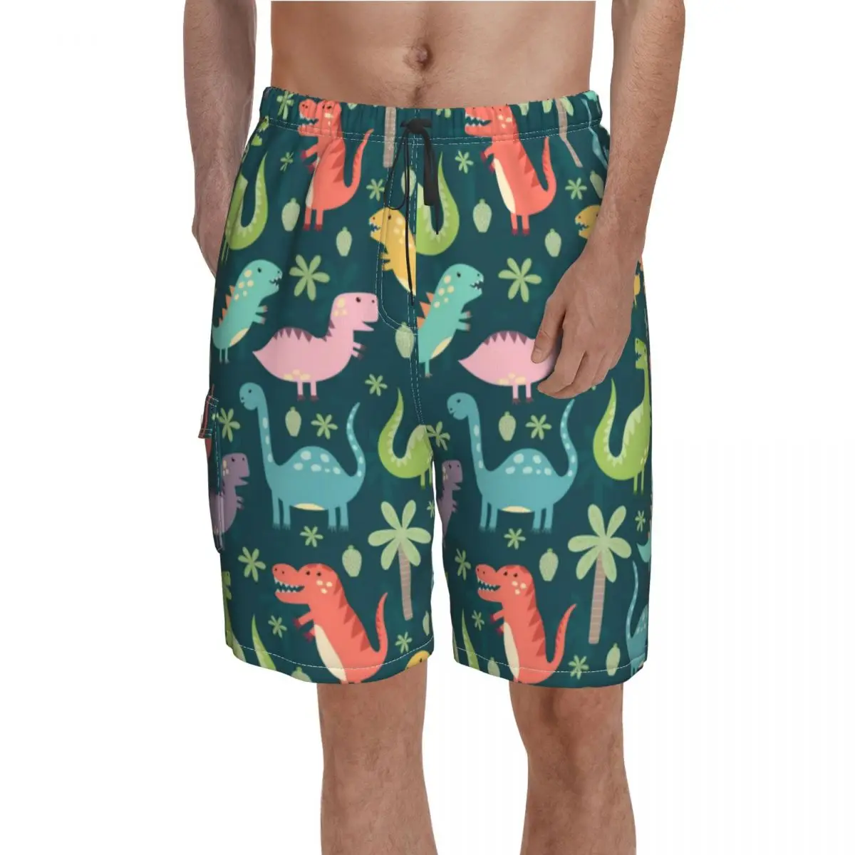 

Cute Colorful Dinosaurs Board Shorts Tyrannosaurus Rex Dinosaur Capri Board Short Pants Hot Males Classic Design Swimming Trunks