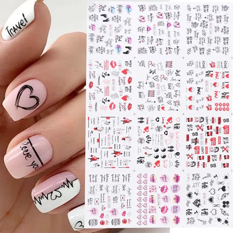 

1PC 3D Nail Stickers Heart Love Self-Adhesive Slider Letters Nail Art Decorations Valentine's Day Decals Manicure Accessories