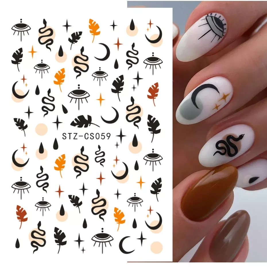 

Black Snake Stickers Sliders for Nails Leaf Flame Fire 3D Decals Designer Designs Nail Art Decorations Foils Manicure TRSTZCS059