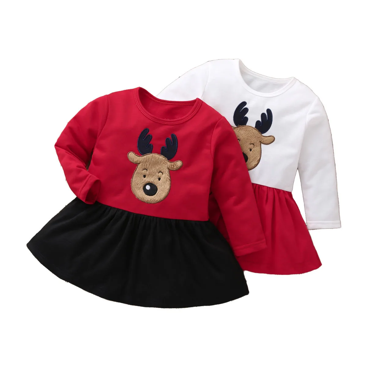 New Christmas Deer Printed Princess Baby Dress 2021 Toddler Infant Girl Xmas Clothes Long Sleeve Lace Tutu | Детская одежда и