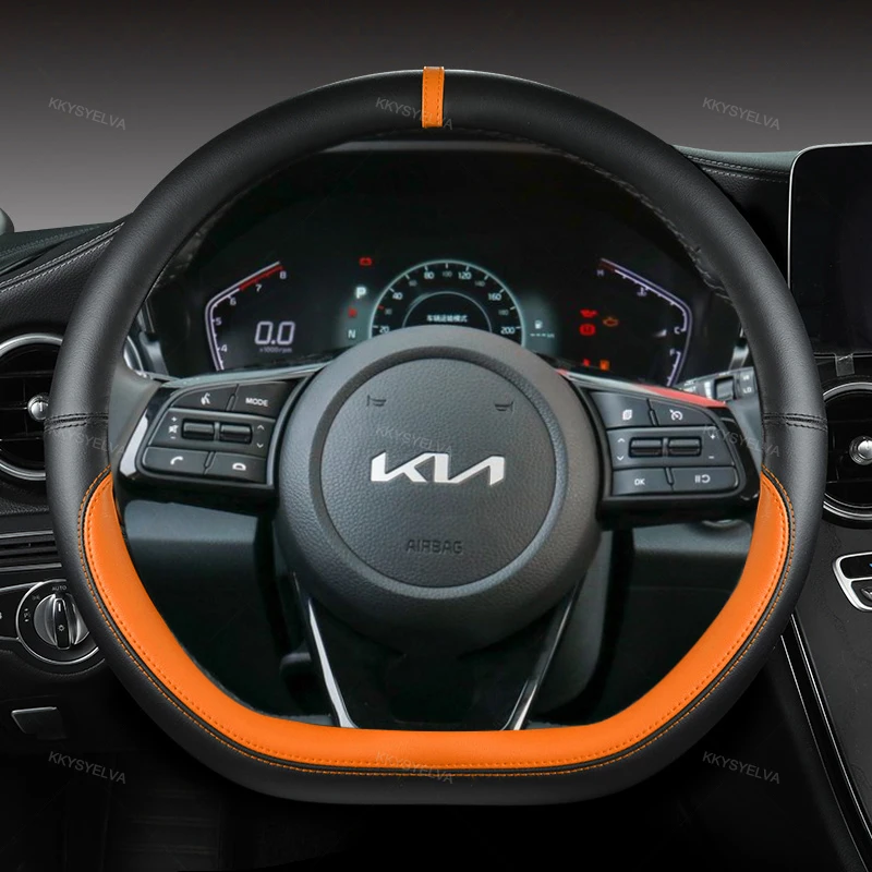 

D Shape Car Steering Wheel Cover Leather For Kia KX5 Sportage 4 MK4 2017-2021 Stonic KX1 2017~2021 K3 K5 2022 Auto Accessories
