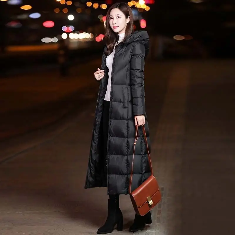 

New M-4XL Black Solid Long Coat Winter Women Coat Over-Knee Cotton Padded Korea Hooded Warm Jackets Female Slim Parka Manteau