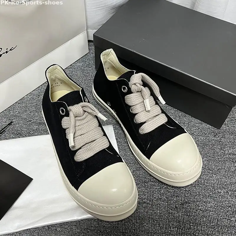 PK-Ro Owens Spring/Summer 2023 Canvas Low-Top Women's Sneakers Round Toe Wide Lace-Up Rubber Heightened Men's Board Shoes