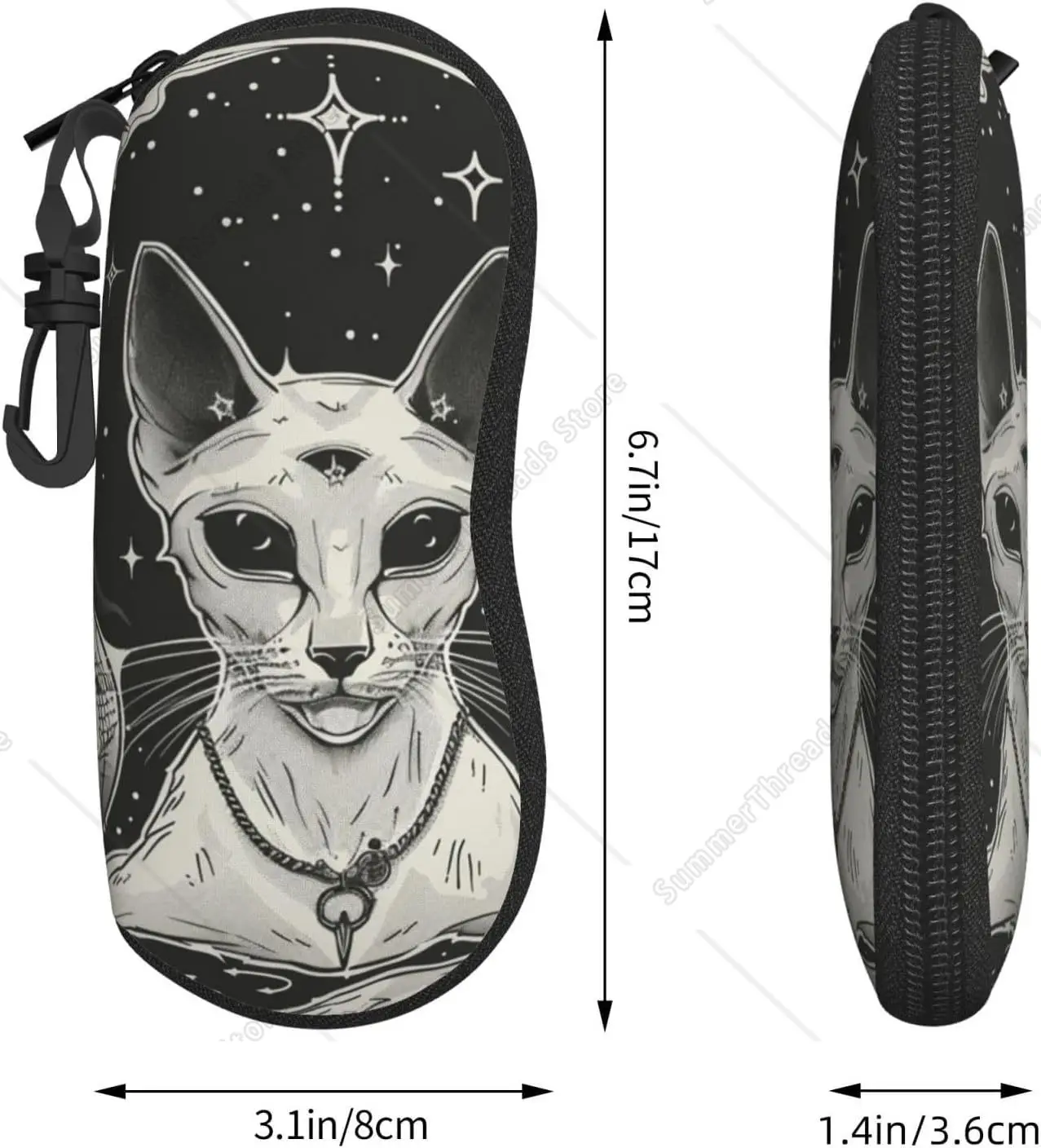 Фото Черный чехол для солнцезащитных очков Cat Occult Symbols Full Moon и Stars для мужчин и женщин, мягкий ультралегкий неопреновый чехол для очков на молнии №3