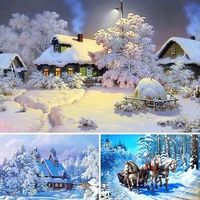 5d diy diamond painting winter house scenery full embroidery snow landscape cross stitch kit mosaic wall decor