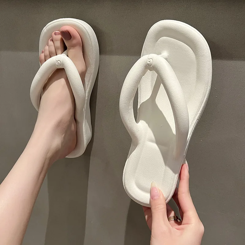 

Wedges Women's Flip Flops with High Heels 2023 Summer Beach Shoes Woman Platform Soft Bottom Chunky Ladies Fashion Slippers