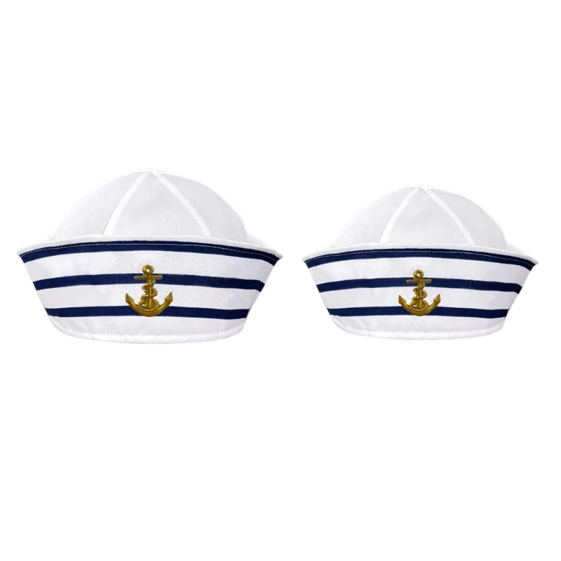 

Cosplay Sailor Hat with Anchor Print White& Blue Captain Navy Marine Hat for Woman Men Funny Cosplay Hat Accessories