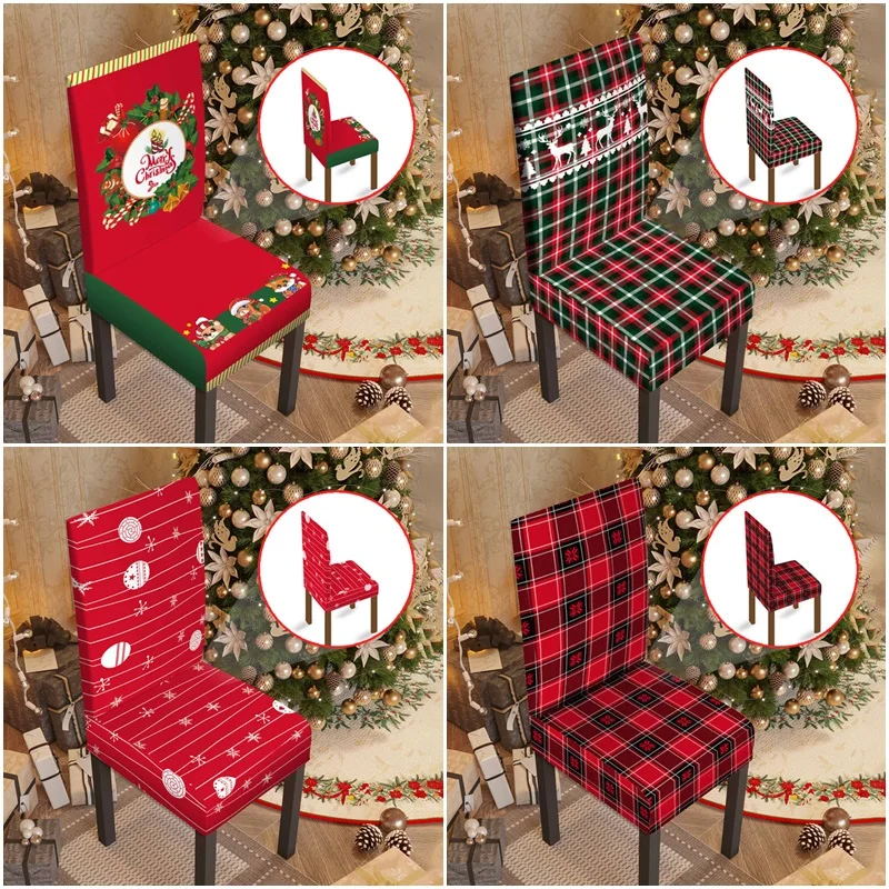 

Christmas Dining Chair Cover Xmas Party Elastic Chairs Slipcovers Seat Case Christmas Decorations Chair Protector New Year Gifts