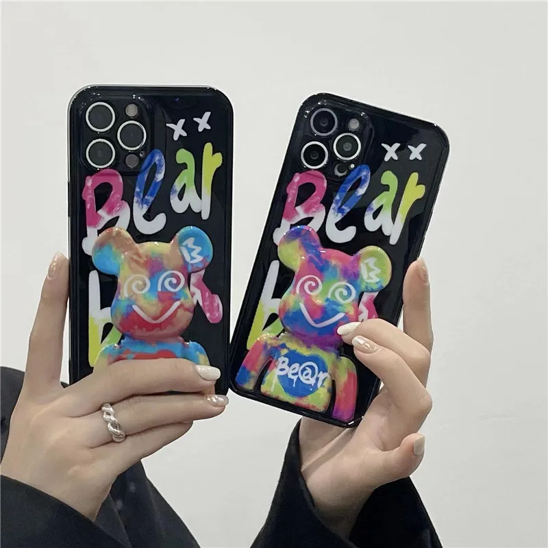 

Chaopai Graffiti Bear Anti Falling Protective Case for IPhone11 12 13 Pro Max Mini X XR 7 8 Plus SE Cover Transparent Phone Case