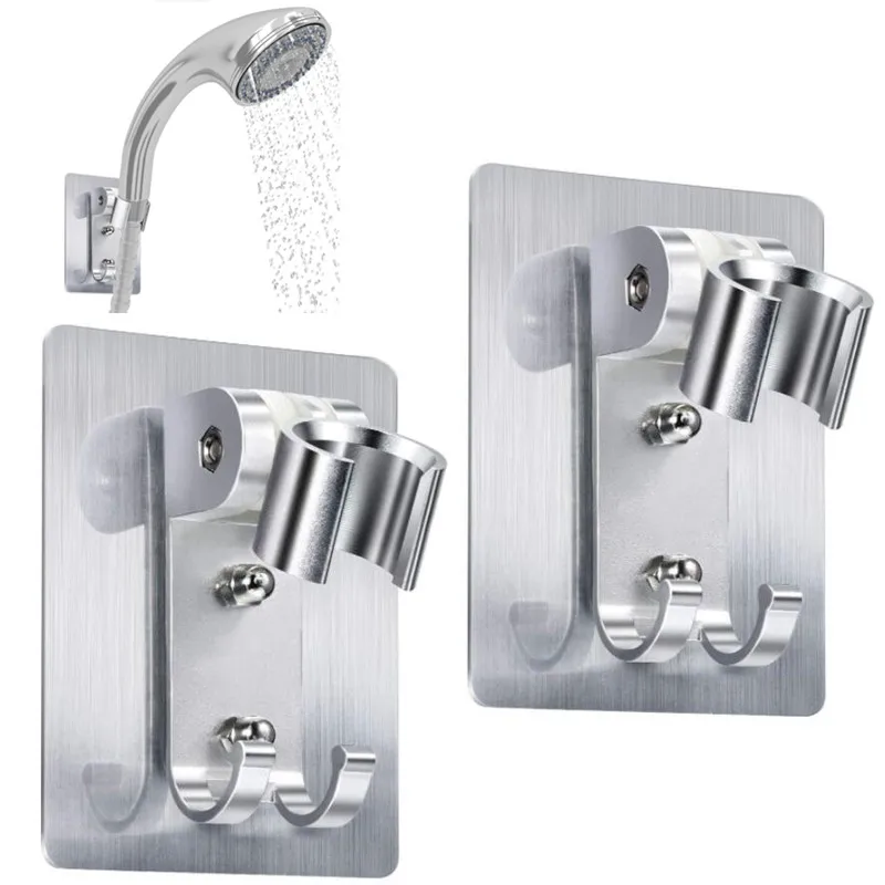 

Aluminum Shower Holder Adjustable Punch Free Bathroom Shower Head Stand Bracket with 2 Hooks Wall Mounted Restroom Accessories