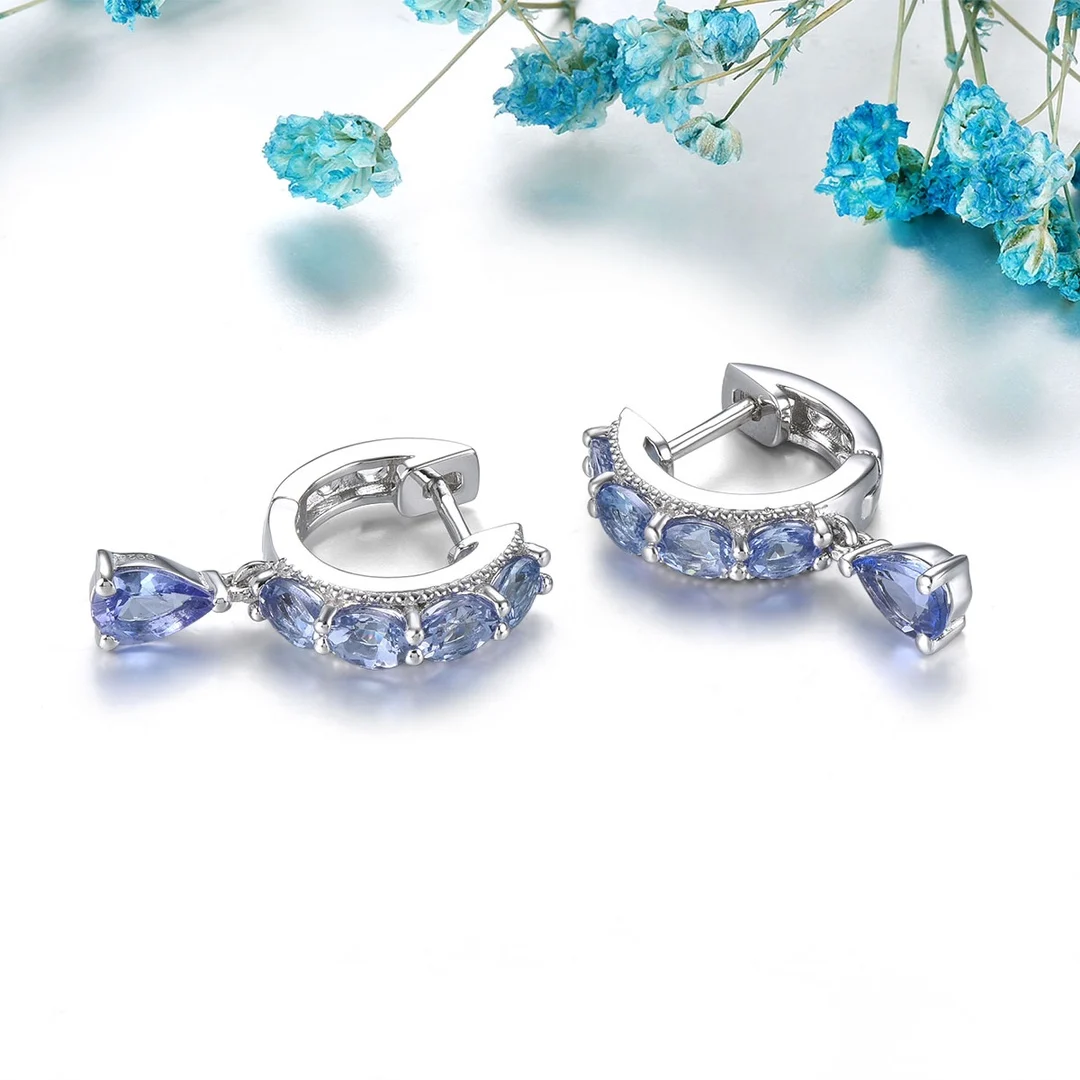 Серьги HT24 женские из серебра 925 пробы с натуральными танзанитами
