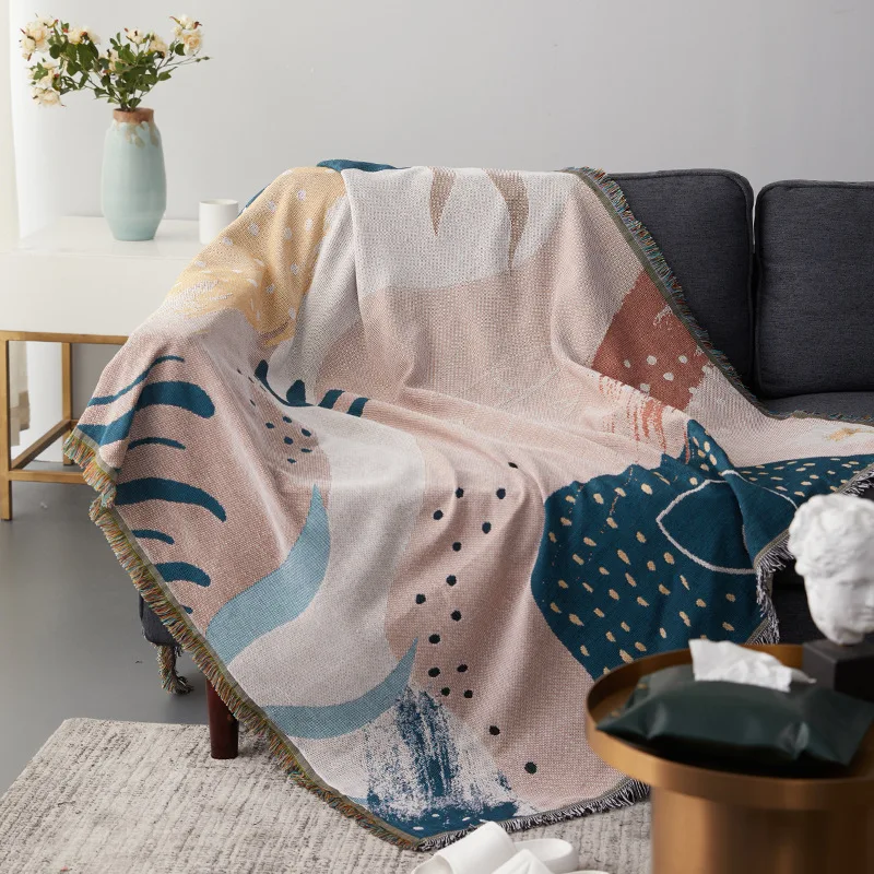 

Ins Color Geometric Pattern Sofa Throw Blanket With Fringe Notes Abstract Decorative Hanging Tapestry Blankets Rug Home Decor