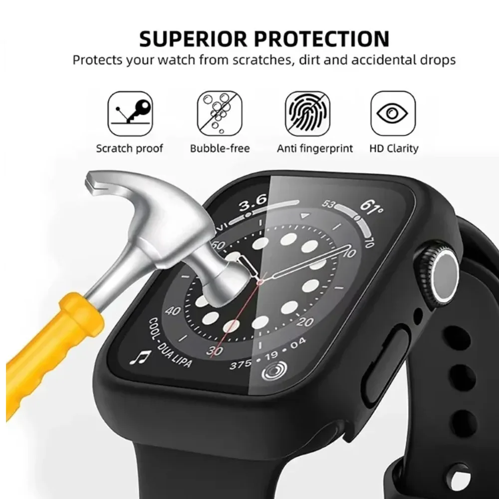 Чехол для ПК + защитная пленка из закаленного стекла для Apple Watch Ultra 32 49 мм, 11, 10, 4642 мм, универсальный корпус для iWatch 9, 8, 7, 4541 мм, 6, 5, 4, 4044 мм (art.: 3920dbbb4e02c) - 3920dbbb4e02c