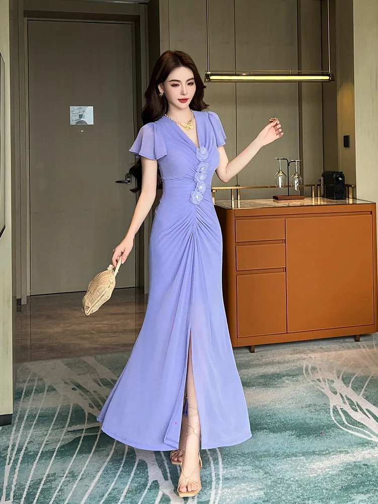 Новое летнее женское французское плиссированное платье с высокой талией и