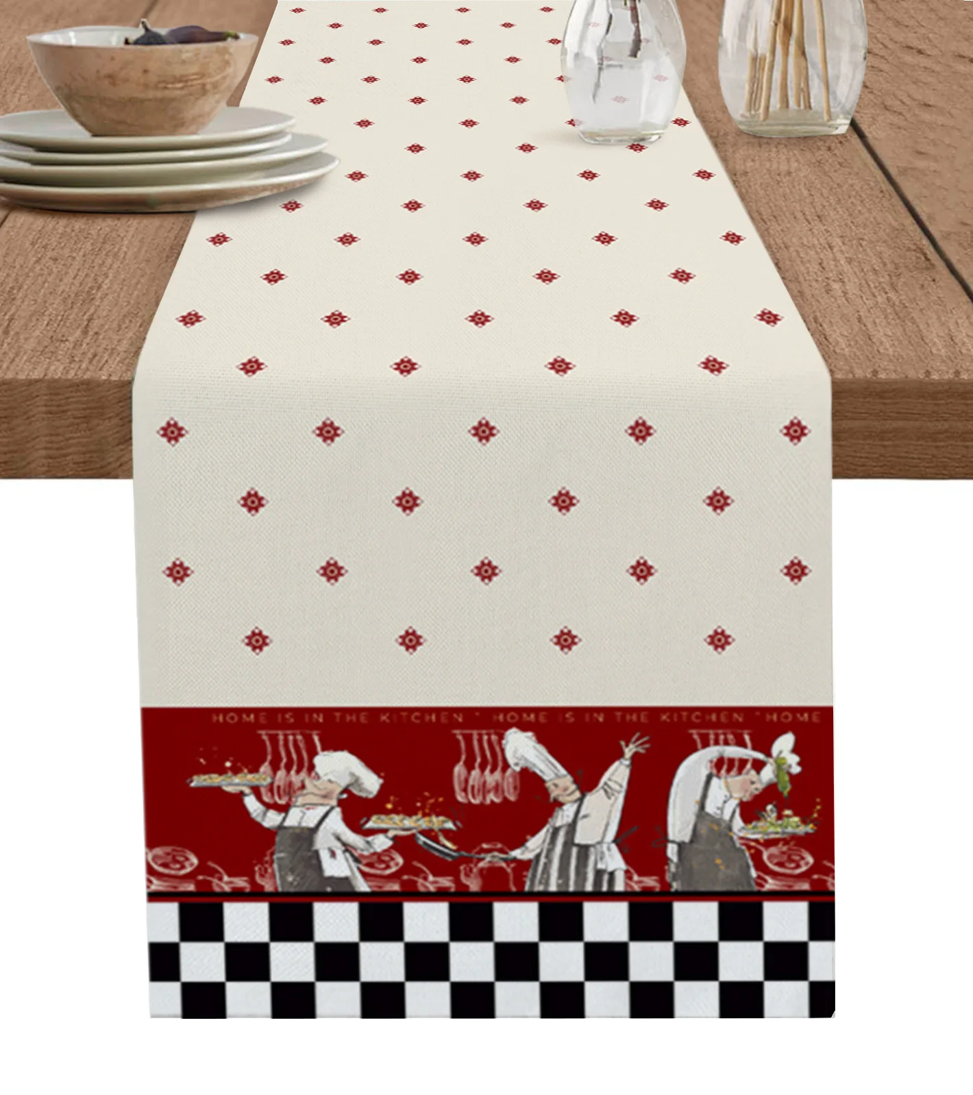 

Black White Chefs Kitchen Food Retro Table Runner Wedding Decor Table Cover Holiday Party Coffee Table Decoration Table Cloth