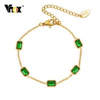 vnox green square shaped cubic zircon stone bracelets for women gold color stainless steel chain wrist gifts jewelry