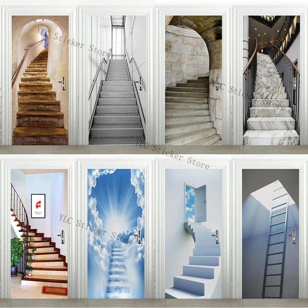 3D реалистичная лестница фон дверная наклейка обои восточные классические