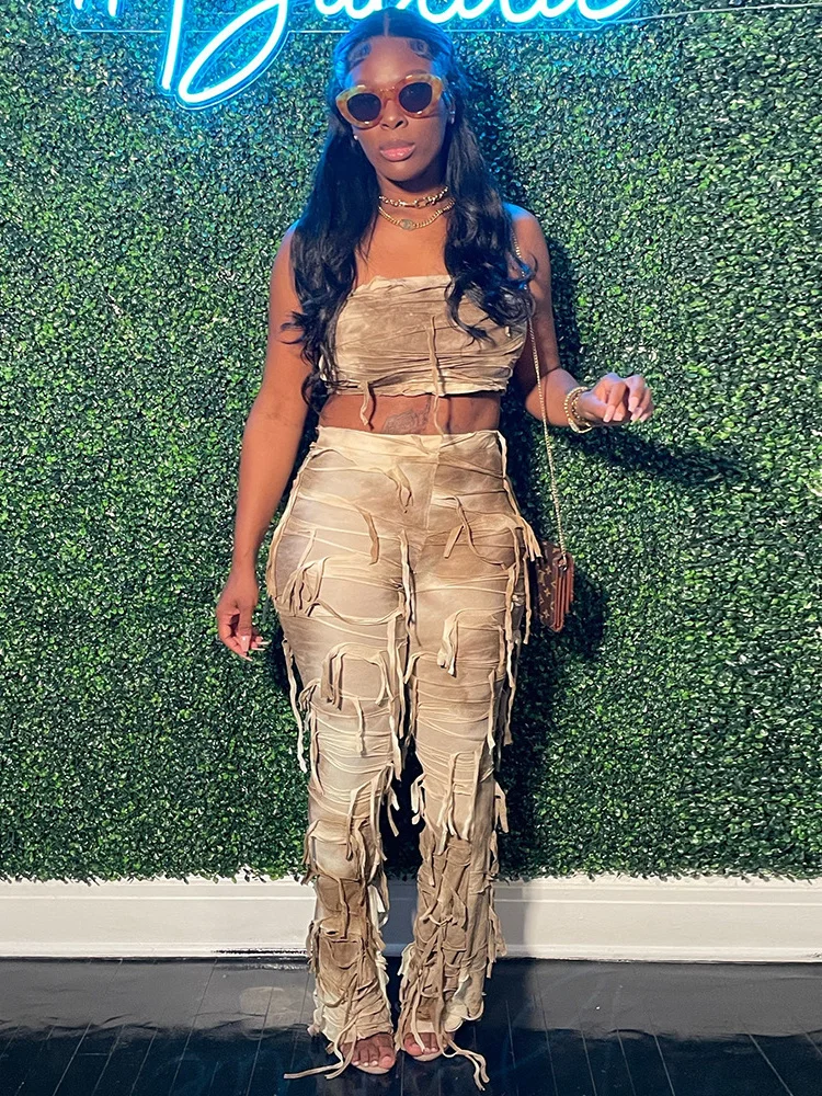 

WJFZQM обнаженный и с открытой спиной укороченный топ с завязкой + Брюки комплекты Женская облегающая Сексуальная Повседневная Уличная одежда...