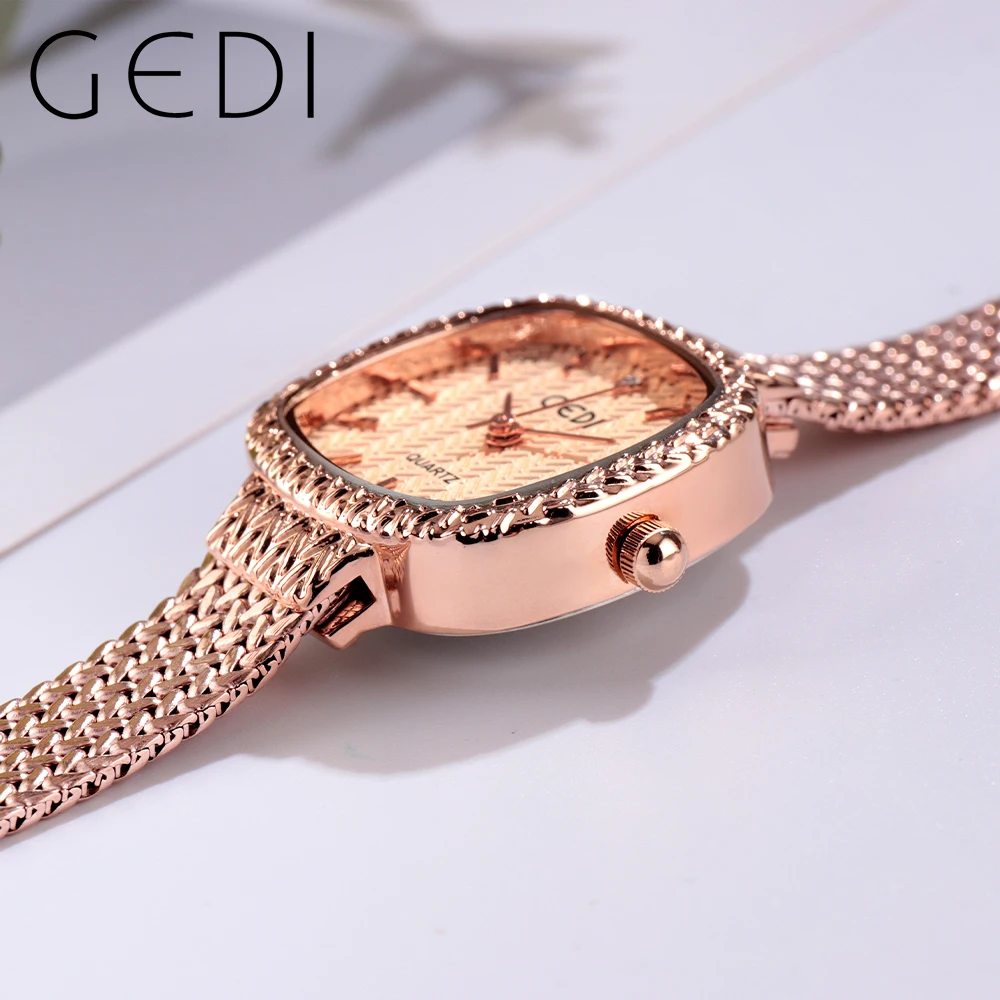 GEDI Women's Waterproof Wrist Watches for Woman Stainless Steel Women Square Watch Wristwatch Milanese Steel Strap Dames Horloge