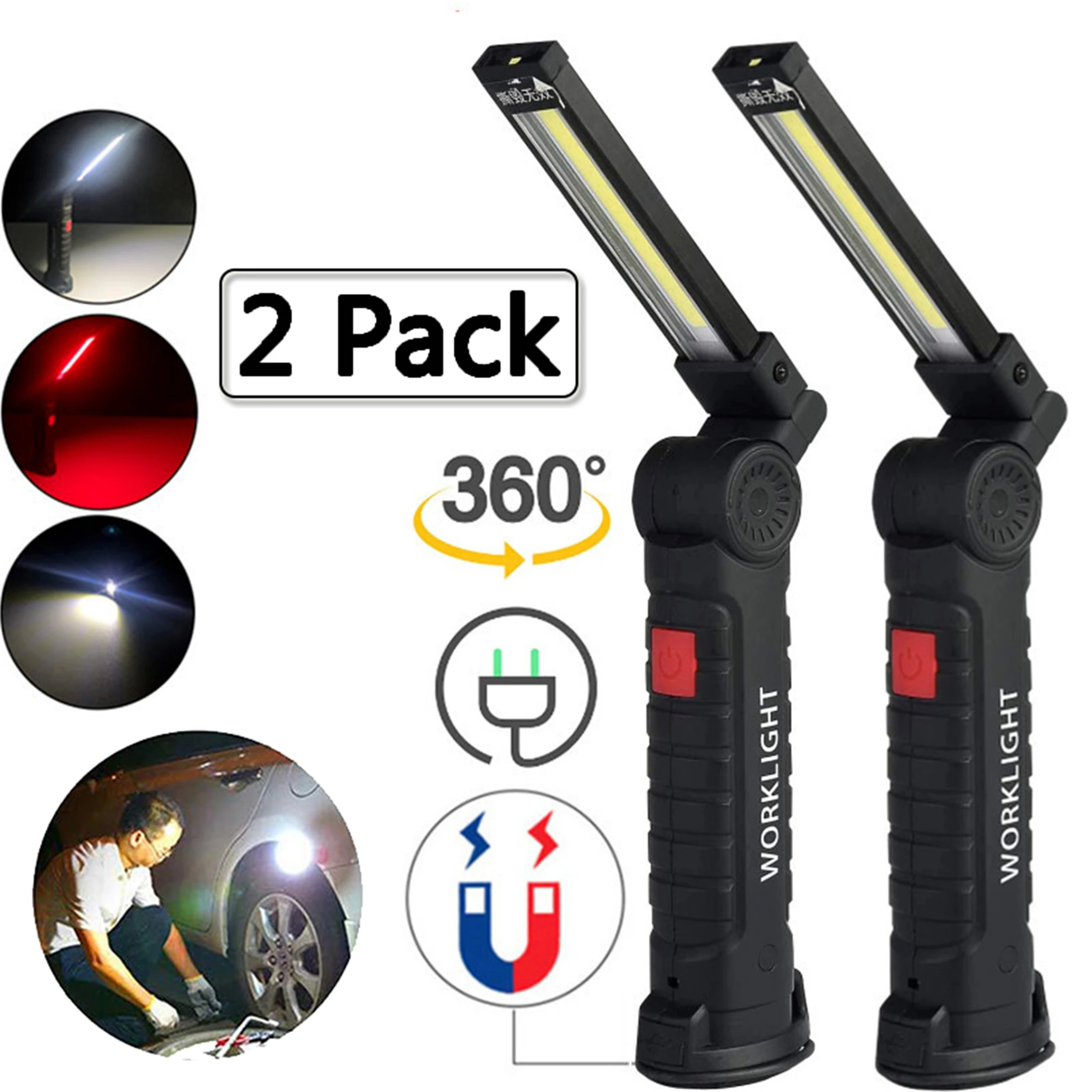4 Pcs COB LED Flashlight Magnetic Work Light USB Rechargeable Torch Hook Portable Lantern Inspection Light Camping Repair Lamp