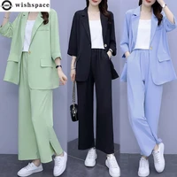 summer new elegant womens casual pants suit loose top jacket trousers vest three piece set female clothing office blazer