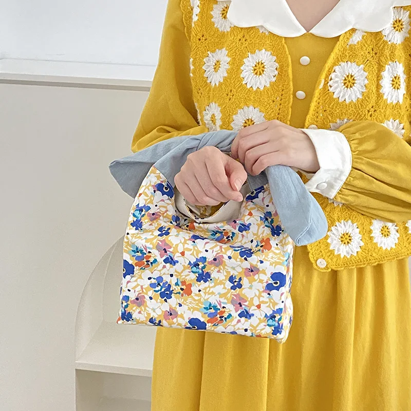 Hylhexyr Women Canvas Lunch Bag Cute Rabbit Ear Bento Bags Mini Handbag Work Student Lunch Box Snap Closure Design images - 6