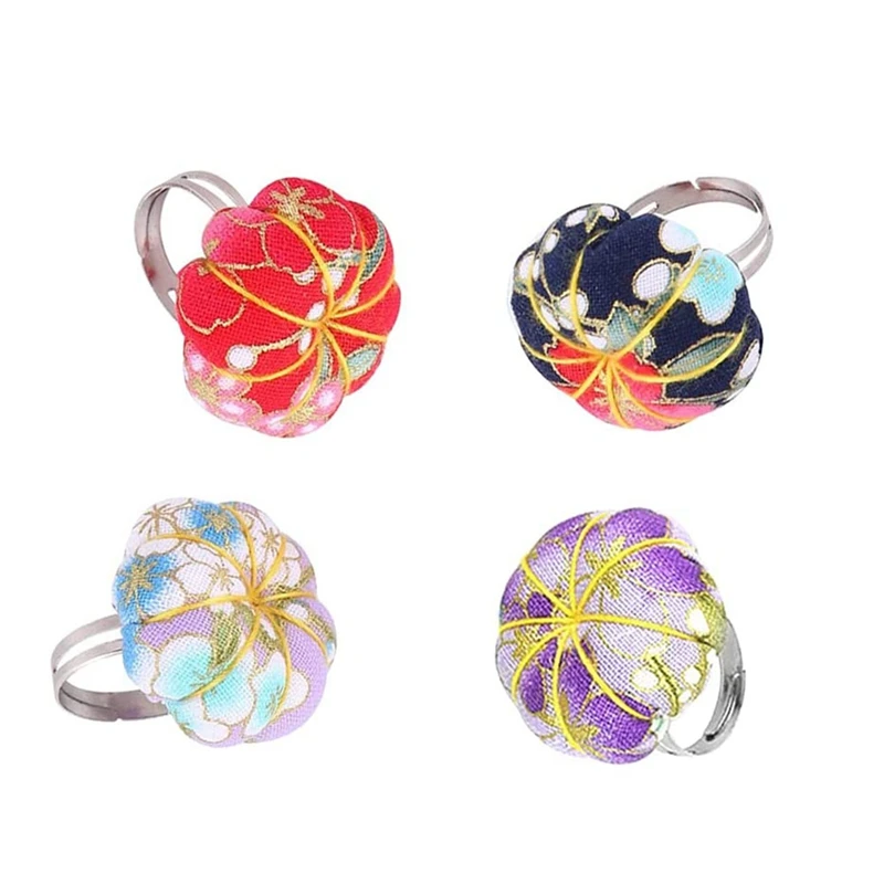

4Pcs Pin Cushions Wearable Finger Ring Adjustable For Sewing And Quilting Handy Needlework DIY Craft Pin Holder