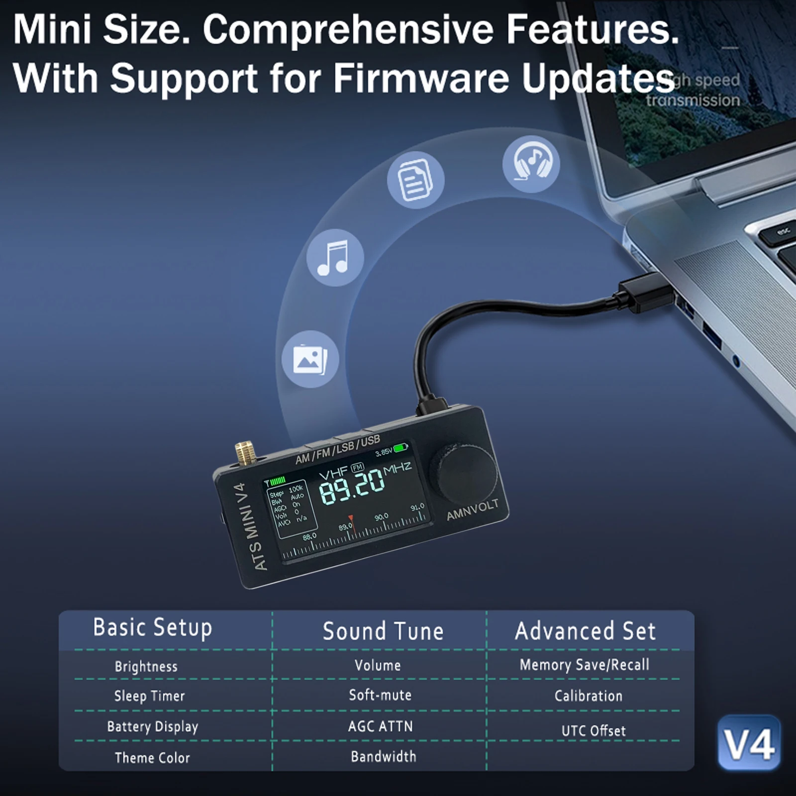 Фото AMNVOLT V4/V3S ATS MINI SI4732 Радио ALL Band DSP Радио FM AM SSB LSB USB-приемник, встроенная схема усилителя для наушников Hi-Z №5