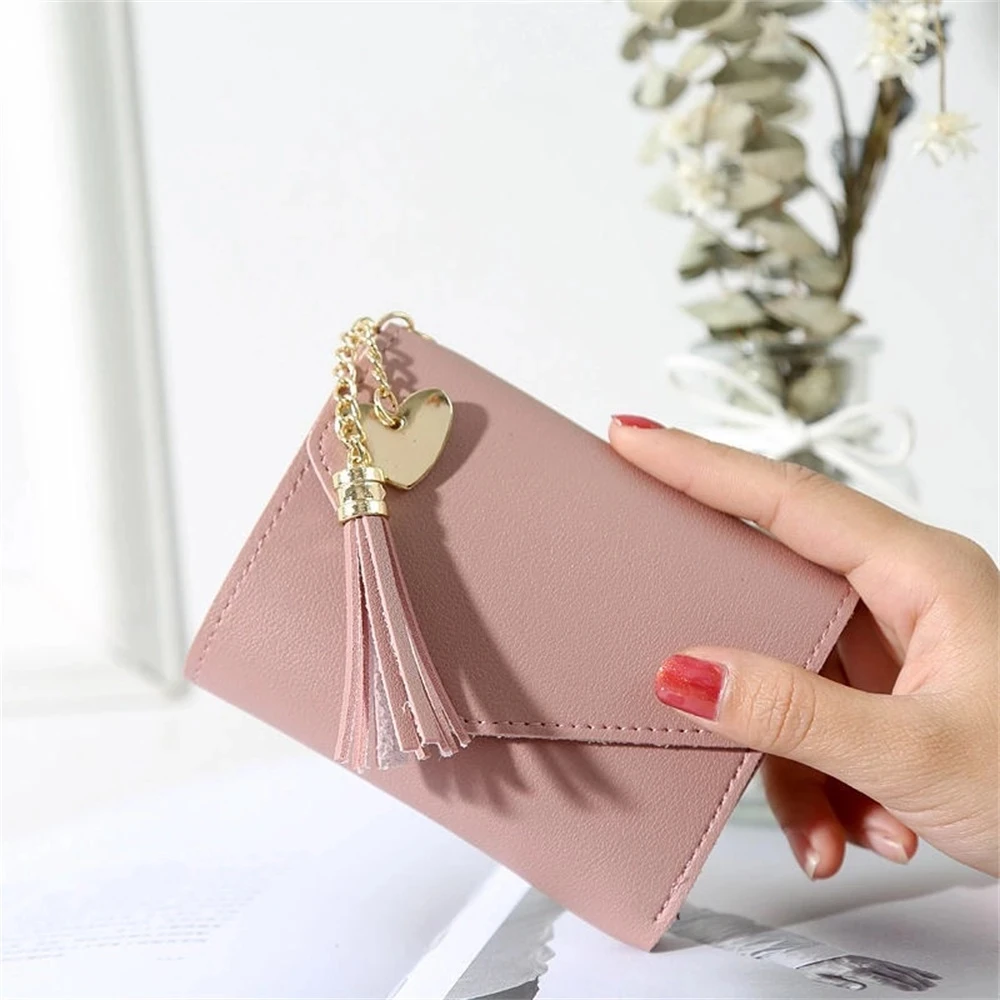 

New Short Hand-held Trend Heart-shaped Pendant Simple Fashion Multi-functional Lychee Pattern Women's Wallet