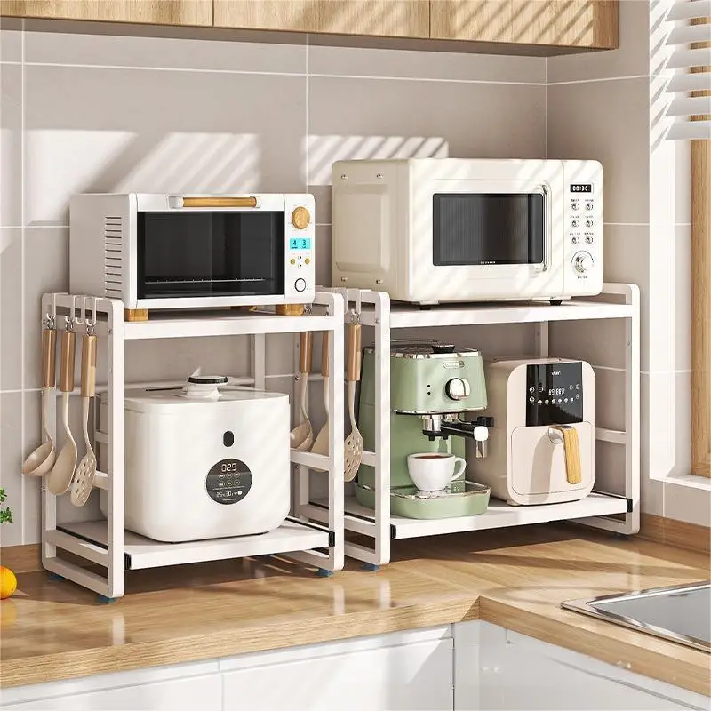 2-уровневый выдвижной органайзер для полки микроволновой печи — компактная