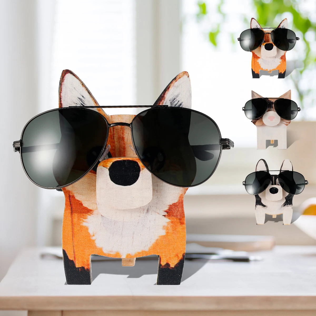 

15X10CM Wooden Spectacle Holder Sunglasses Display Rack Desktop Decoration for Home Office Cute Animal Shape Glasses Stand